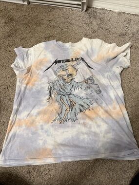 Metallica Tie-Dye Graphic Tee in White, Pale Blue & Orange